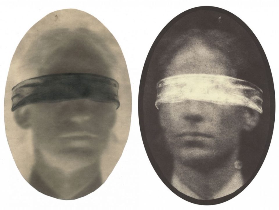 blindfolded man, calotype and salted print