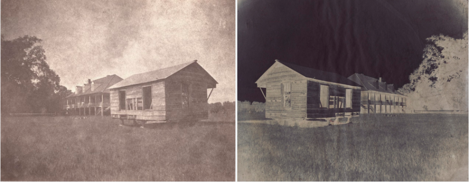 calotype, old wooden house on the field