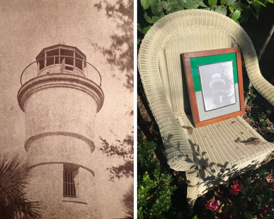 calotype, lighthouse and a chair with photograph