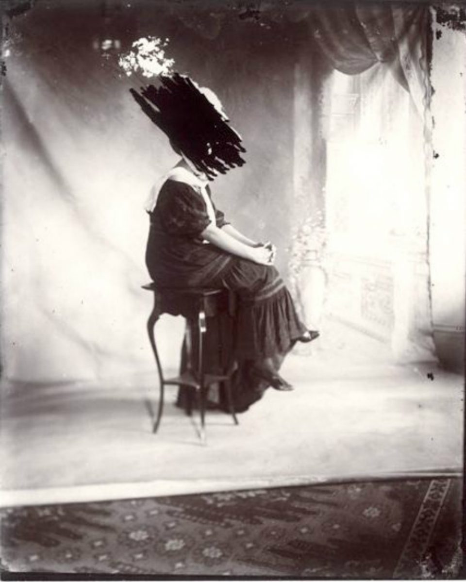 Ernest J. Bellocq, Untitled, 1912, photo of woman on the chair with erased head