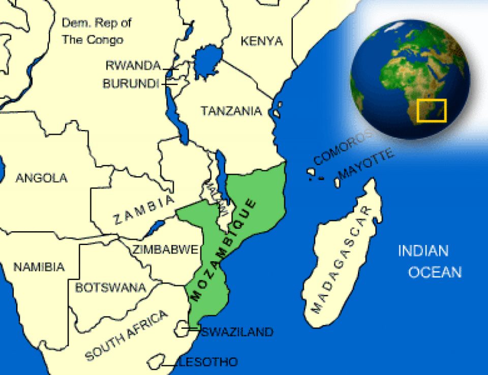 Mozambique on the map of Africa